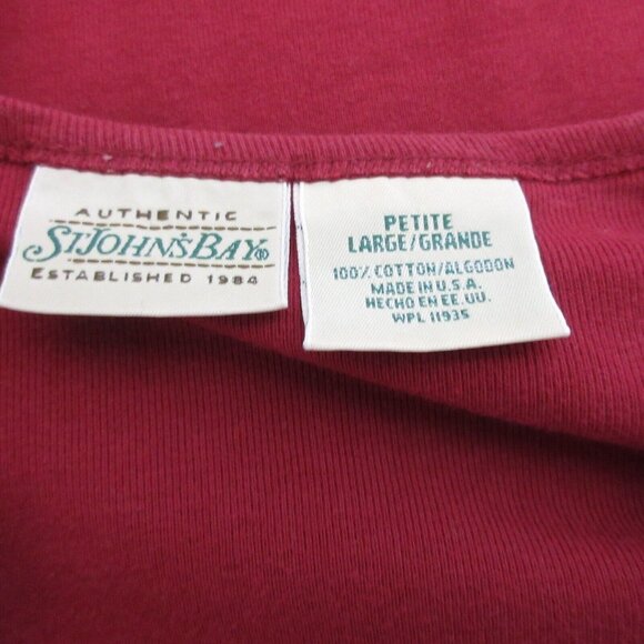 St John's Bay Top Petite Large Laced V-Neck Front Pullover Burgundy 3/4 Sleeve - Picture 4 of 8